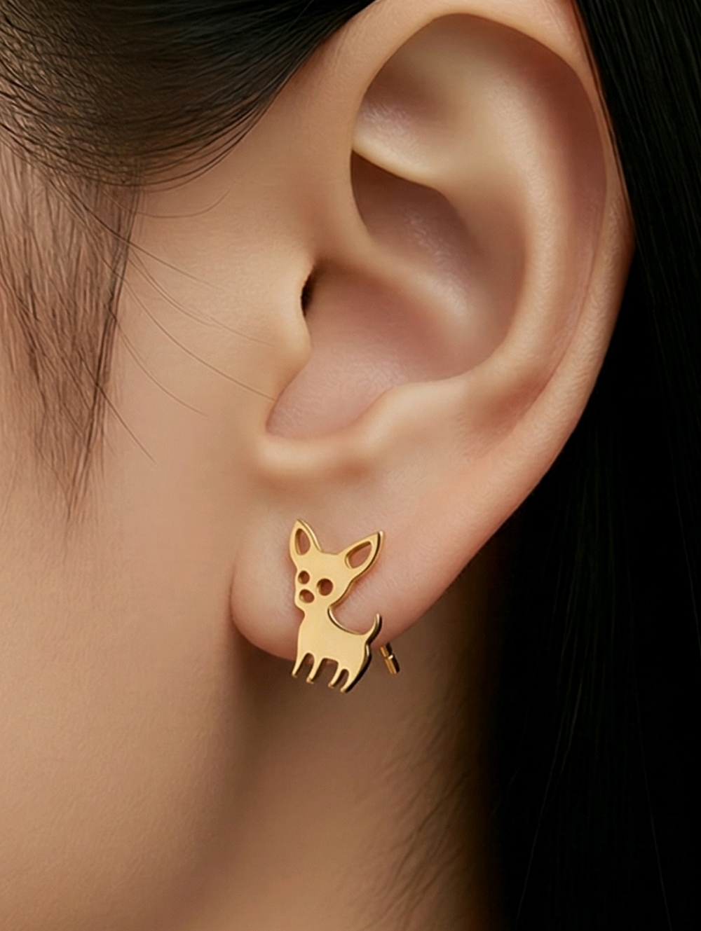 Gold Chihuahua Stud Earrings Tiny Dog Stainless Steel Dainty Pet Mom Novelty